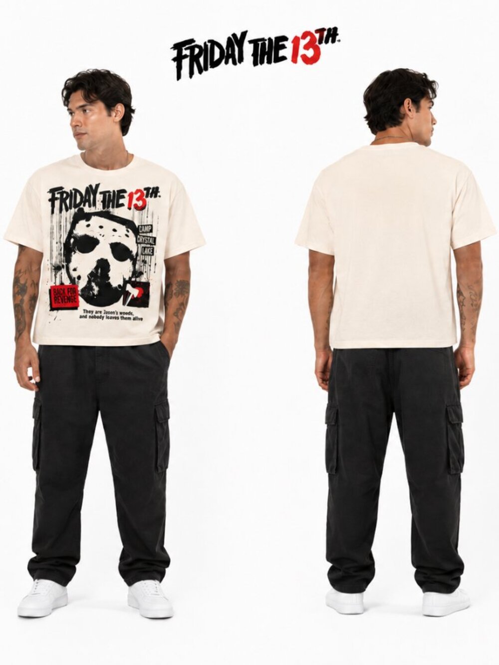 Friday the 13th Jason Voorhees Graphic T-Shirt Cream Athletic Crop Fit Medium